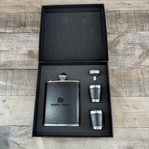 Federal Signal 7oz Stainless Steel Flask Shot Glasses And Filler Set